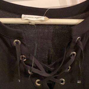 Calvin Klein Gracy Lace Front Knit Black 1X Never Worn